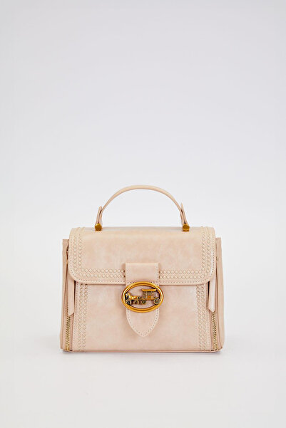 Levidor Otantik Fayton Metal Logo ve Nakış Detaylı Orta Boy Kadın El ve Omuz Çantası LV930574 Bej