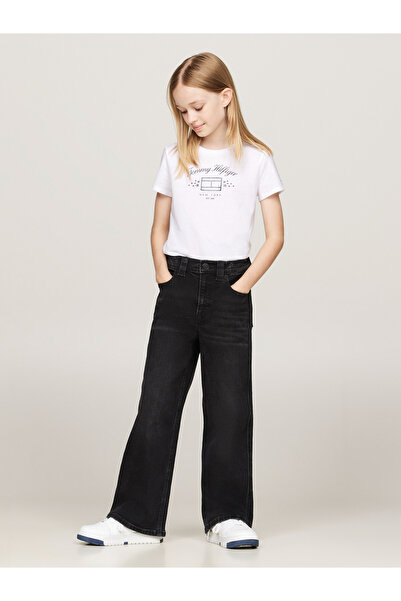 Tommy Hilfiger Girls White Logo Printed Short Sleeves Crew Neck T-Shirt