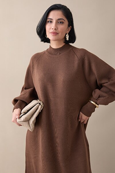 InStyle Mina Balloon Sleeve Knit Dress - Brown