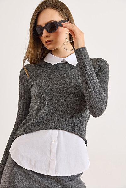 Olalook Γυναικείο καπνιστό πουκάμισο με λεπτομέρεια χοντρό κοτλέ μπλούζα BLZ-19003165