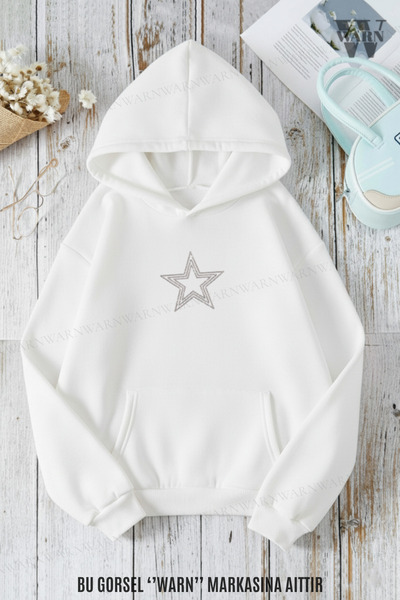 warn Stone Printed Star Yıldız Unisex 3 Thread K Hooded Sweatshirt Kangaroo Pocket O Oversized Winter Fabric