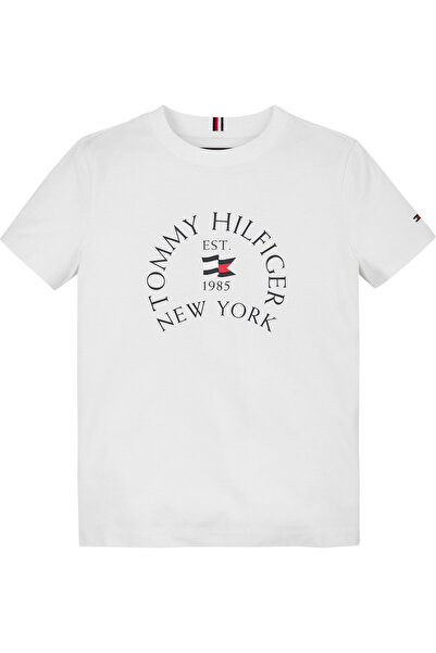 Tommy Hilfiger Boys White Logo Print Crew Neck T-Shirt