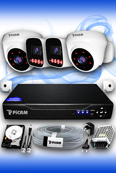 Picam 4 Kameralı Süper 2 İç Kamera Set 250 GB 5 MP 2K Net Gece Görüşlü Güvenl...