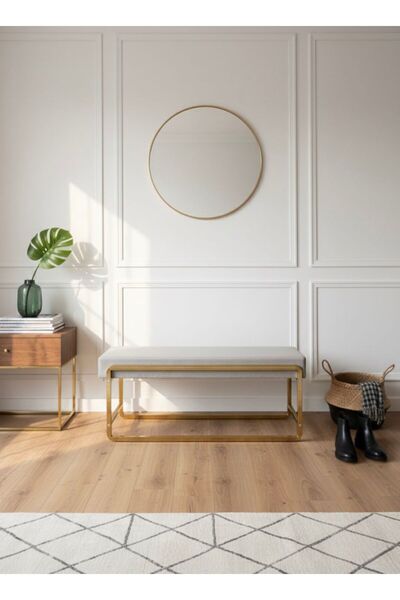 TodekHome Elora Gold Metal Ayaklı Kapucıno Puf / Bench