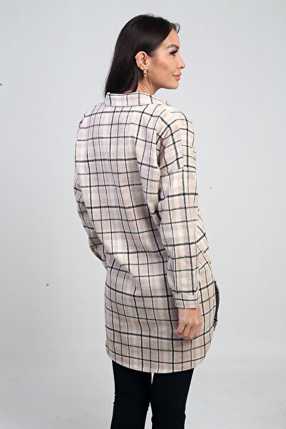 By Saygı Women's Side Slit Plaid Long Shirt