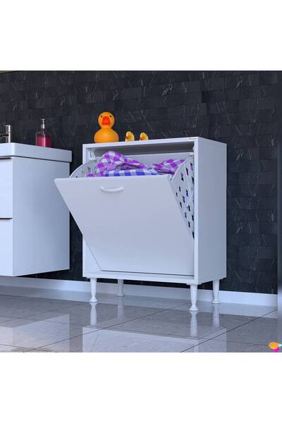 Lina Vella Home Açelya 65 cm Kirli Çamaşır Sepetli Banyo dolabı