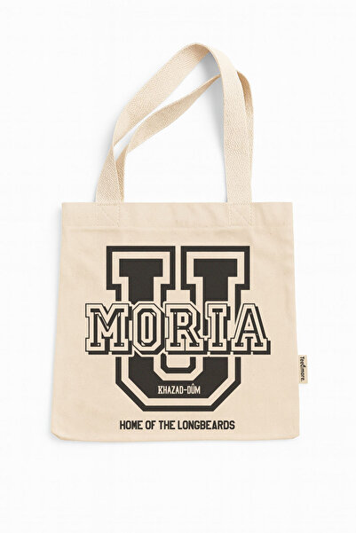 Tee&more. Moria, Home of the Longbeards Canvas Tote Bag with Printed Gusseted Velcroes and Inner Pockets