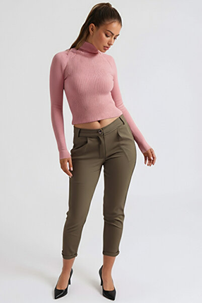 armonika Women's Khaki Elastic Waist Folded Cuff Pants Arm-26K136042