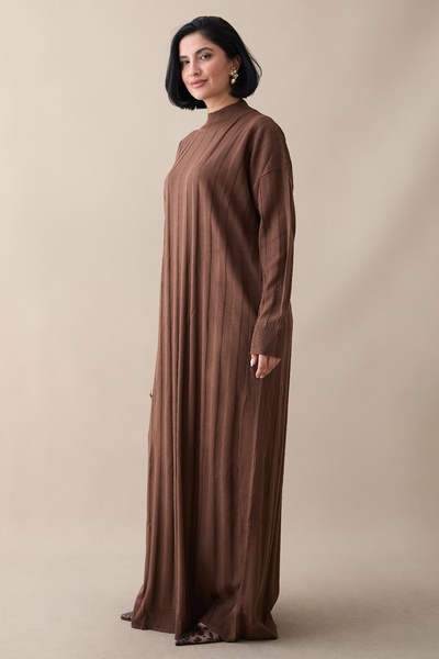 InStyle κοτλέ Φόρεμα με ίσιο μανίκι μακρύ καφέ πλεκτό