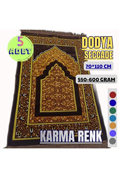 OBRNHOMEN 5 Pcs Mixed Color Elarabi Pattern 550-600 Grams Velvet Prayer Rug Prayer Mat Woven Quality Luxury Prayer Mat