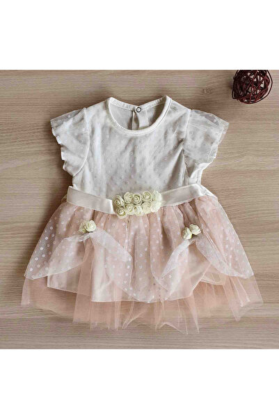 Tofimix Short sleeve baby dress with light pink tulle and flowers