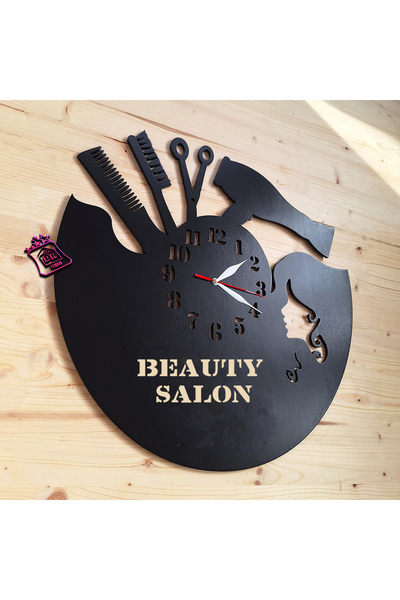 damoro Ρολόι τοίχου, για σαλόνι ομορφιάς, ξύλο, μαύρο, 45 cm