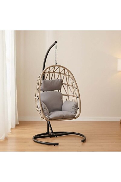 Danube Home Lisbon Swing Chair – Modern Grey Hanging Chair for Indoor & Outdoor Relaxation