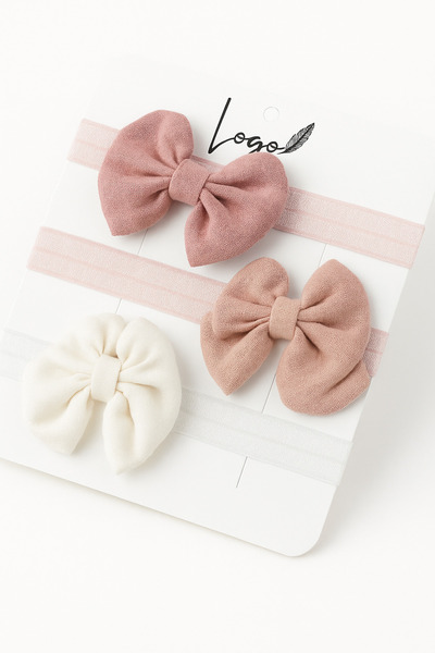 LOGO AKSESUAR Baby Girl Bandana Cotton Muslin Bow Set of 3 0-24 Months
