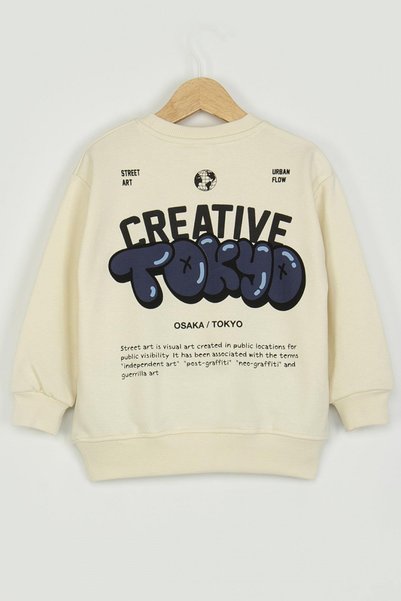 Dmb Mojo boy child 4-9 years tokyo back Printed sweatshirt cream