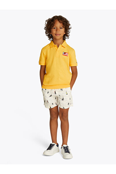 Tommy Hilfiger Boys Star Fruit Yellow Flag Embroidered Short Sleeves Polo T-Shirt