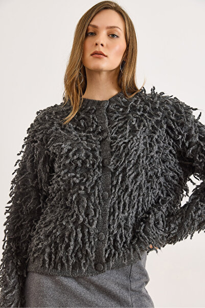 Olalook Women's Smoked Finish Buttoned Tassel Knitwear Cardigan Hrk-19000440