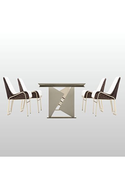 Rosse METAL FURNİTURE Lena Lüks Modern 6 Kişilik Yemek Odası Masa Sandalye Ta...