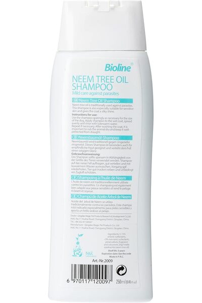 Bioline Neem Tree Oil Shampoo for Dogs 250ml, Mild Care Against Parasites