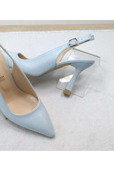 MSF16SHOES kadın stiletto arkası açık ayakkabı bebe mavisi 8.5 cm topuk boyu
