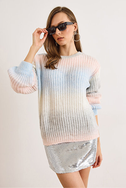 Olalook Women's Ecru Crew Neck Degrade Knitwear Sweater Kzk-19001049