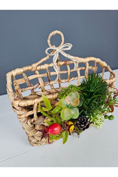 EVİMTATLIEVİM Winter Garden Wicker Door Basket Mailbox Newspaper Holder Door Ornament 25cm