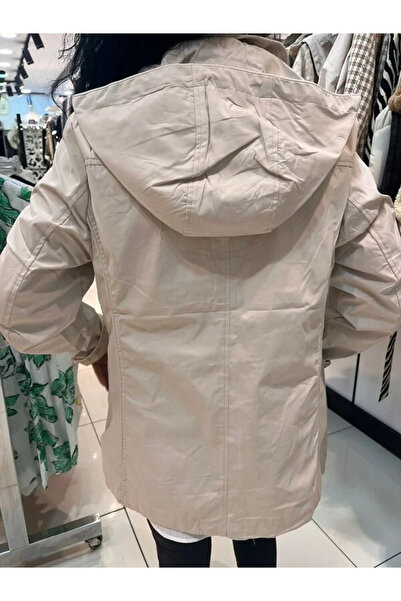 IT İtalyan Çift Taraflı Trençkot Yağmurluk – Krem & Çiçek Desen