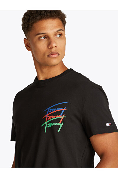 Tommy Hilfiger Men Black Monotype Printed Short Sleeves T-Shirt