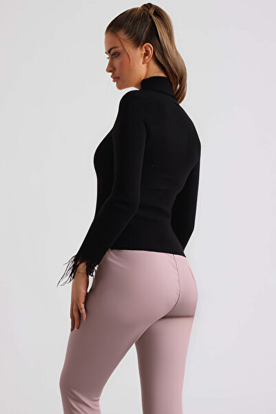 armonika Women's Black Turtleneck Sleeveless Furry Knit Sweater Arm-26K136038