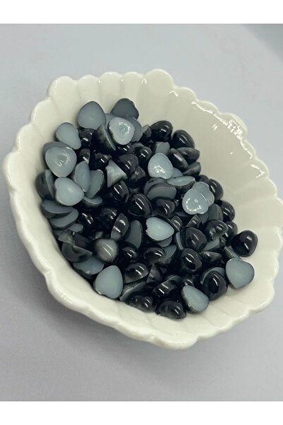 BEİLYS COSMETİCS & ACCESSORY 100 Pieces Half Heart Pearl 8 mm Black Glue-On Pearl B:86