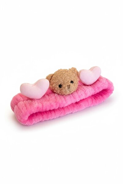 TAKIŞTIR Pink Color Plush Hair Band with Teddy Bear Figure