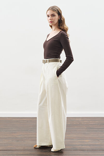 Manuka Wide Pleated Gabardine Pants Ecru