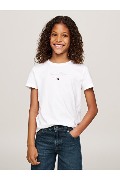 Tommy Hilfiger Girls White Nyc Foil Crew Neck Short Sleeve T-Shirt