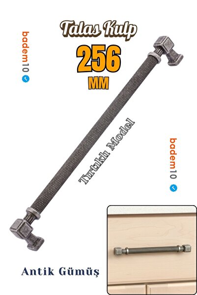 Badem10 Talas Antique Silver 256 mm Serrated Metal Handle Cover Handle Durable Handles Furniture Drawer Cabinet