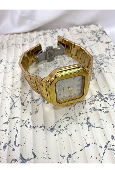 Mazzy Kare Gold Inside White Butterfly Clip Men's Wristwatch