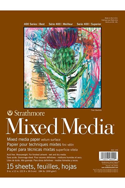 Strathmore دفتر رسم متعدد الوسائط من سلسلة 400، مقاس 9 × 12 بوصة، أبيض، 15 ورقة