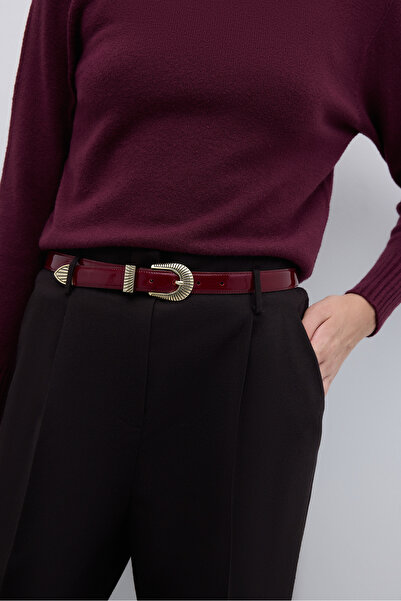 Roman %100 Deri Eskitme Toka Detaylı Kemer Bordo K2682114_008