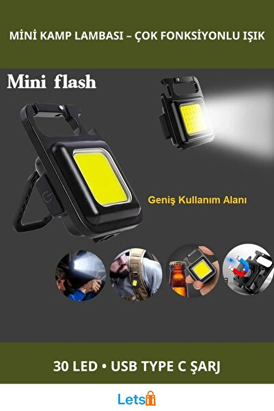 Letsii 30 LED Mıknatıslı Şarjlı Mini Anahtarlık Flash Kamp Lambası