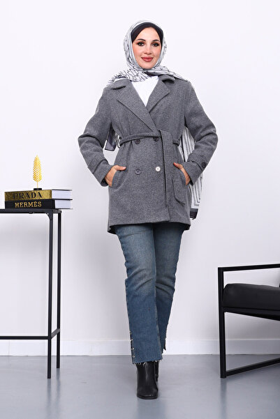 İmajButik Smoked Double-Breasted Collar Double Button Cashmere Coat