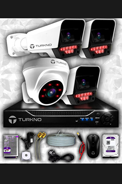 Turkno 4 Kameralı Süper 1 İç Kamera Set 320 GB 5 MP 2K Net Gece Görüşlü Güven...