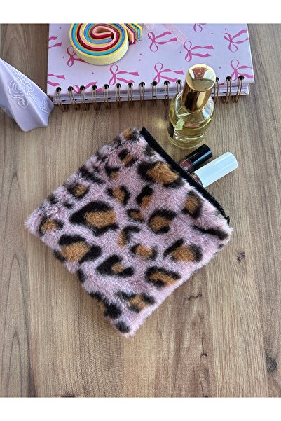 minyaturhayalim Pembe leopar siyah fermuarlı astarlı küçük cüzdan mini makyaj...