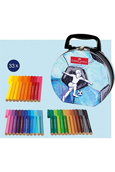 Generic Faber-Castell 33-piece Soft Fiber Tip Coloring Pens in Football Metal Tin - Multicolor