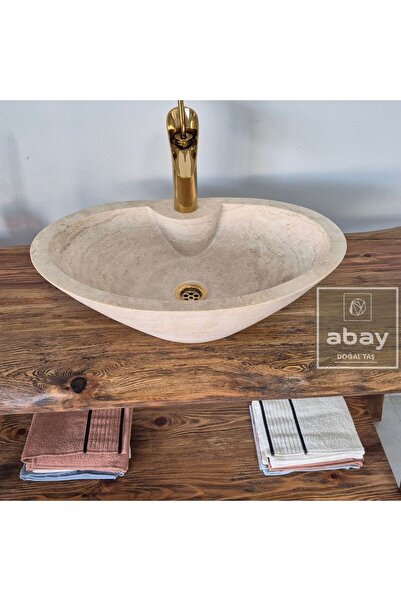 Abay Doğal Taş Traverten Batarya Çıkışlı Elips Lavabo