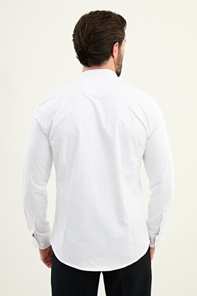 Mcr Plain Slim Fit Judge Collar Long Sleeve Men's Shirt White - 27107.25K