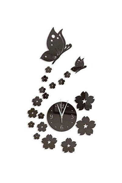 Generic Sharpdo Mirror Style Wall Clock Sticker Black/Silver 61 x 35cm