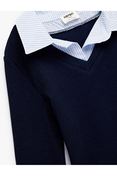 Koton Βαμβακερό μακρυμάνικο μπλουζάκι με λεπτομέρεια στο γιακά