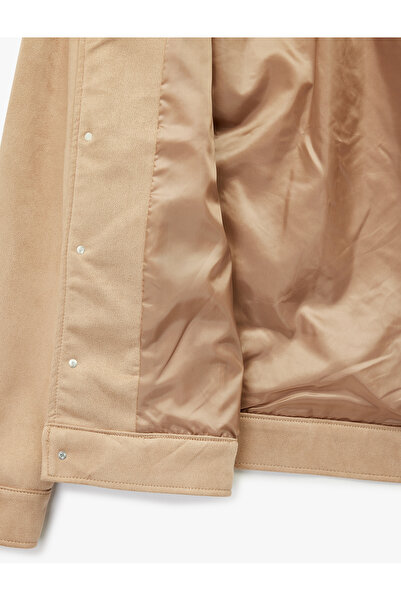 Koton Regular Fit Flap Pocket Shirt Collar Buttoned Faux Suede Jacket