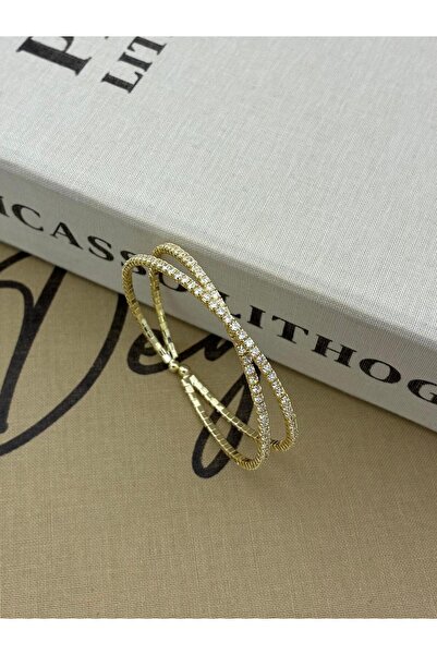 Hedef Bijuteri Gold Color Adjustable Cross Zircon Stone Bracelet