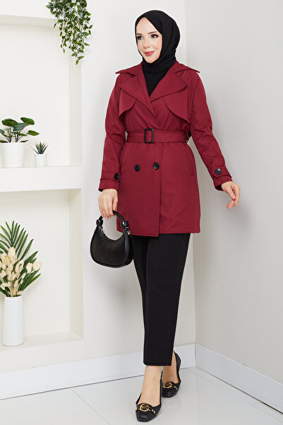 modapark.ist Women's Double-breasted Collar Belted Trench Coat