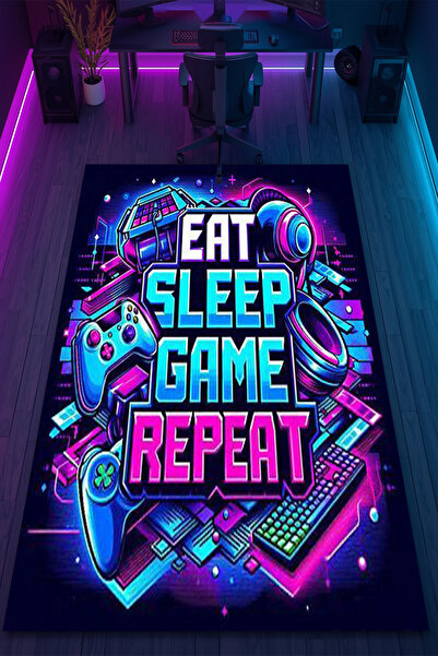 HalıOnline Gamer Konsol Desenli Kaymaz Taban Makinede Yıkanabilir Gaming Oyun...